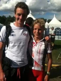 Young Brock Hoel with idol Alistair Brownlee