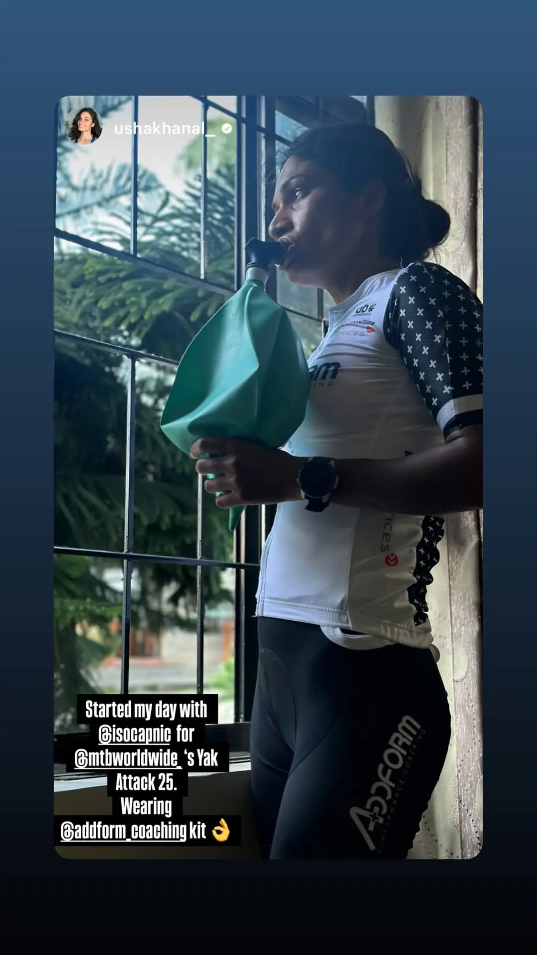 Usha Khanal practicing respiratory training with Isocapnic BWB